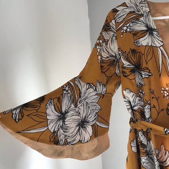 Mustard Bell Sleeve Mini Dress - Picture 2 of 6